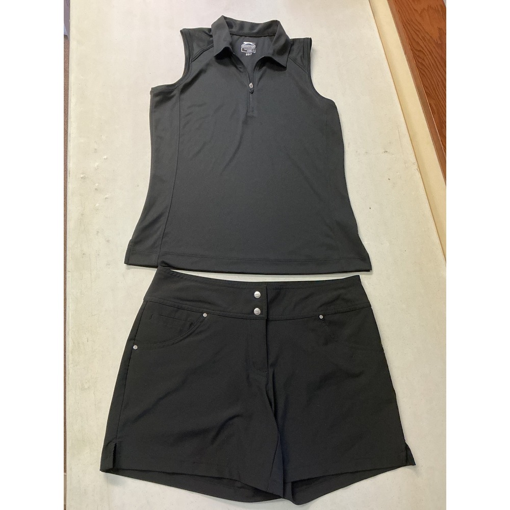 Slazenger Golf Women Black Sleeveless Polo Top/Shorts Set Size S 8 Activewear